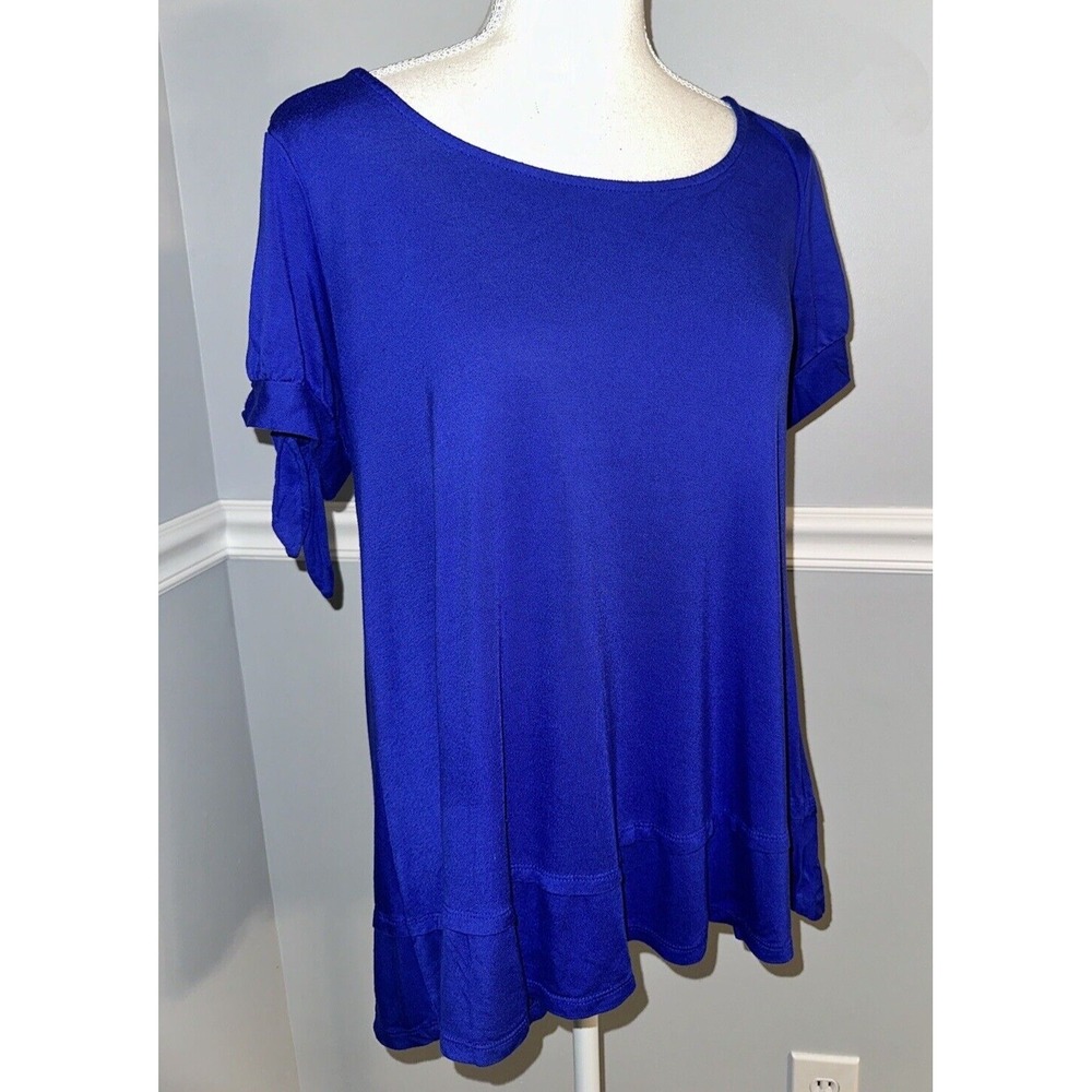 Cupio Anthropologie Top Womens Size M Blue Slit Tied Sleeves Scoop Neck Tunic